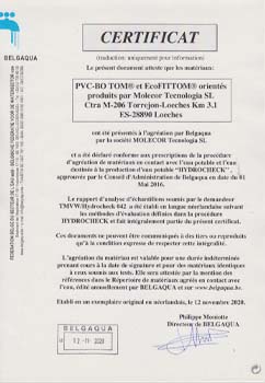 Санитарный сертификат соответствия HYDROCHECK (Бельгия)