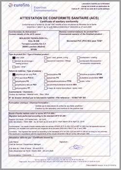 Certificado sanitario ACS (Francia) 