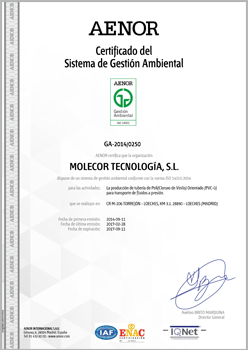Сертификат качества продукции AENOR ISO 14001:2015