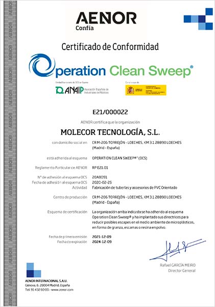 Molecor получает сертификат OCS от AENOR