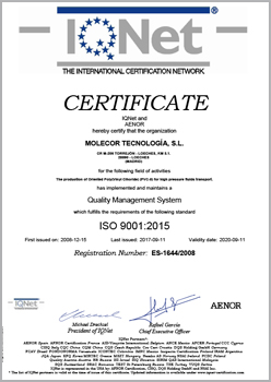 Сертификат качества продукции AENOR 9001:2015